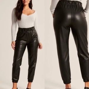Black faux leather joggers from Abercrombie and Fitch, size XS